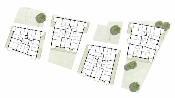 1. Preis: W+V Architekten, Leipzig, Grundriss Regelgeschoss