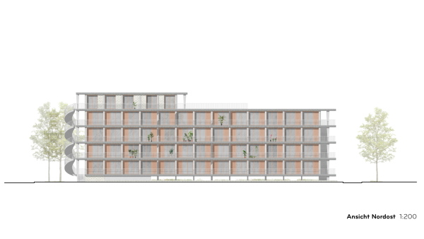 Ein 1. Preis (Baufeld 3): Duplex Architekten, Ansicht Nordost