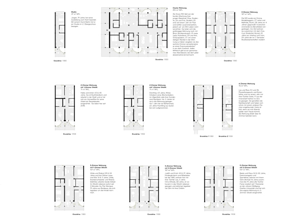Ein 1. Preis (Baufeld 3): Duplex Architekten, das Grundrissraster in den verschiedenen Haustypen