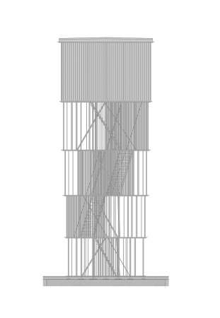 Der Aussichtsturm aus verzinktem Eisen.
