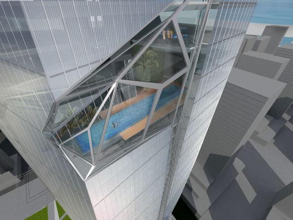 Entwurf, Blaak Tower, Rotterdam, Skylobby-Pool Render