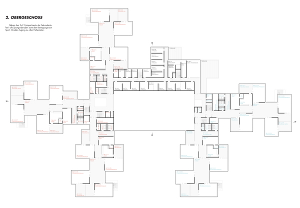 1. Preis: PPAG architects mit EGKK Landschaftsarchitektur, Grundriss 2. OG