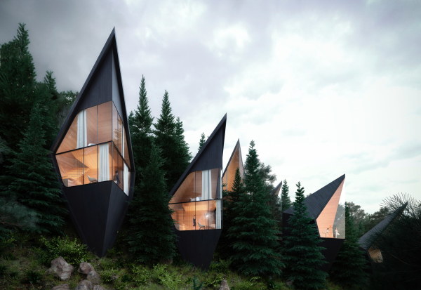 Peter Pichlers kristalline Tree Houses sind eindrucksvoll in den Berghang gerckt