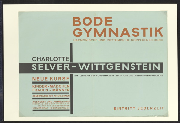 Plakat Bode Gymnastik Charlotte Selver-Wittgenstein, Gestaltung Irmgard Srensen (Sre)-Popitz, Leipzig, ca. 1926