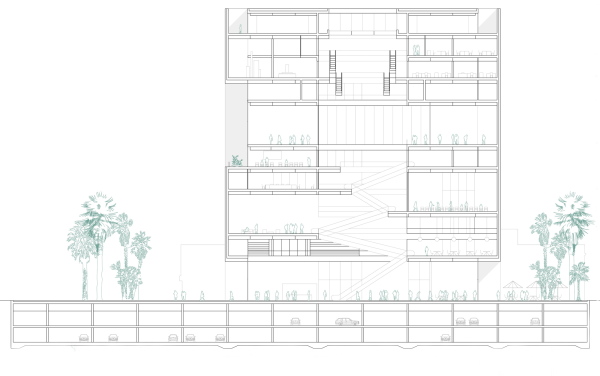 Schnitt durch das Konferenzgebude