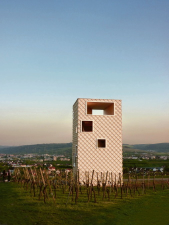 Station 12: Der oberhalb von Korb gelegene Aussichtsturm von Studio Rauch (M�nchen) ragt aus den Reben und wird mit der Zeit von deren wachsenden Ranken erobert.