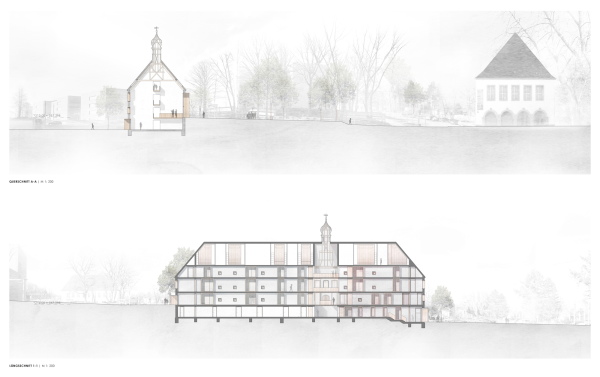 2. Preis: Brckner + Brckner Architekten (Wrzburg), Quer- und Lngsschnitt