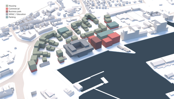 Das Hochschulgebude der SIMAC umrahmt vom neuen Stadtviertel fr dessen Entwicklung die Stadt Svendborg verantwortlich ist