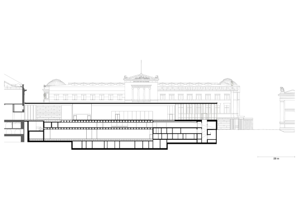 Schnitt BB, L�ngsschnitt Hochkolonnade (Originalma�stab 1:500)