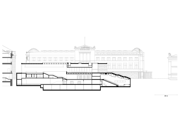 Schnitt CC, L�ngsschnitt Foyer und Auditorium (Originalma�stab 1:500)