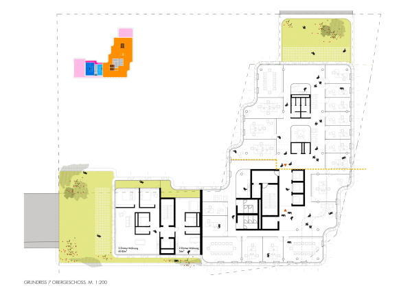 Ein 2. Preis: Nieto Sobejano, Berlin/Madrid, Grundriss 7. Obergeschoss
