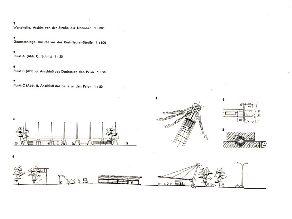 Ansichten und Details zur Konstruktion des Pylonen-Hngedachs