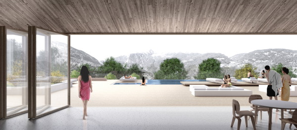 Ein 1. Preis: Auer Weber Assoziierte (Stuttgart) - Visualisierung Saunalandschaft und Infinitypool