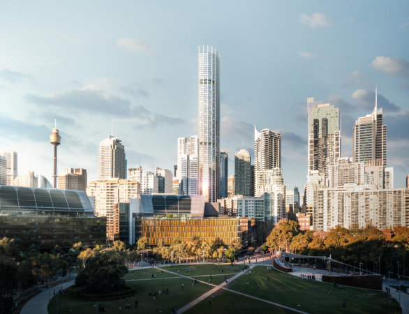 Machten zuletzt vor allem mit internationalen Groprojekten und Awards von sich reden: Ingenhoven Architects, hier der Wohnturm 505 George Street in Sydney.