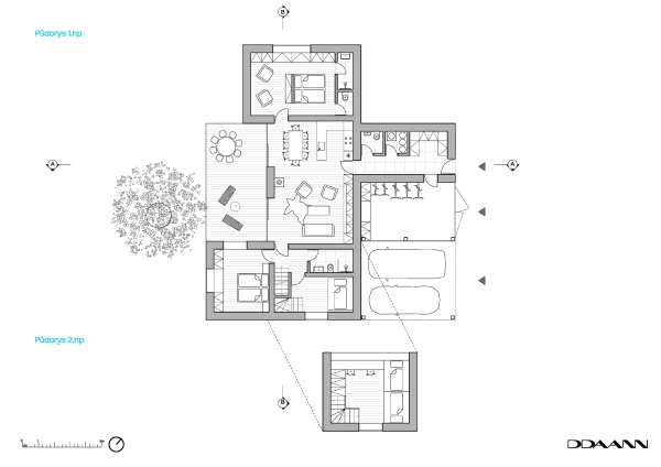 Grundriss: Erdgeschoss + Dachgeschoss