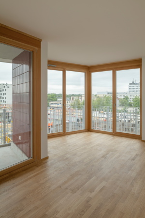 Blick aus einem Stadthaus auf den nchsten Bauabschnitt