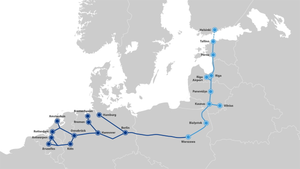 Rail Baltica ist eine geplante Eisenbahnverbindung, die von Warschau ber Kaunas und Riga nach Tallinn fhrt.