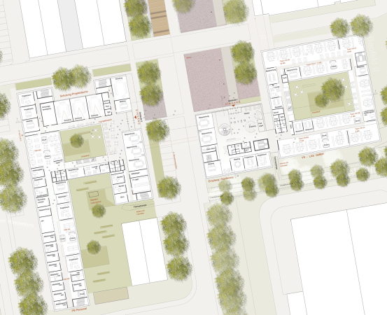 2. Preis: ARGE mtp architekten, Frankfurt/Main, Sinning Architekten Darmstadt, mit Sommerlad Haase Kuhli Landschaftsarchitekten, Gie�en