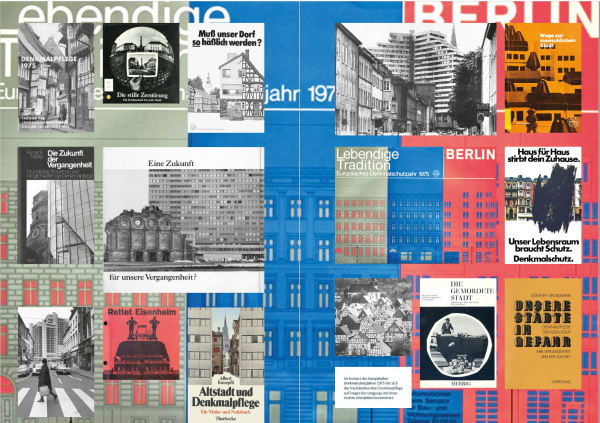 Buchcover-Collage: Nachdenken ber Denkmalpflege im Kontext des Europischen Denkmalschutzjahres 1975
