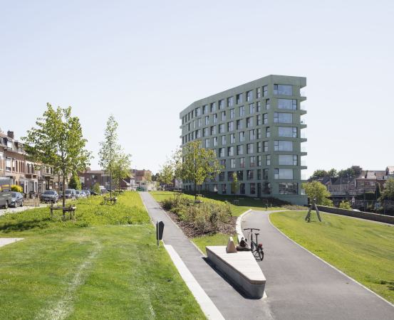 Ein neues Studentenwohnheim ist Teil des Parks, es wurde von Binst Architecten (Antwerpen) entworfen