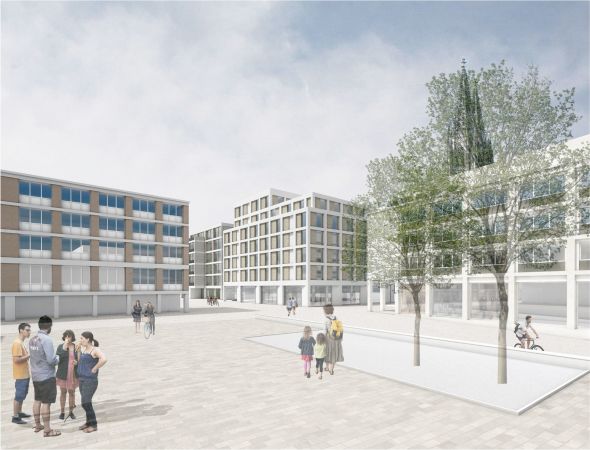 Ankauf: Schilling Architekten  Standort Theo-Burauen-Platz: Wie die prominenten Nachbarn der Wiederaufbauzeit setzen auch Schilling Architekten auf einen Materialmix bei den Fassaden und die traditionelle Betonung des konstruktiven Rasters.