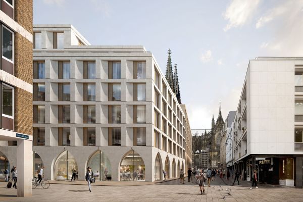 3. Platz: caspar.architects  Standort Theo-Burauen-Platz, Blickrichtung Dom: Wiederholung des gotischen Motivs in den ffnungen des Erdgeschosses, hier jedoch ohne Gewlbe.