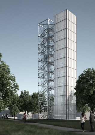 Am 36 Meter hohen Turm auf dem Campus der Universität Stuttgart wird an adaptiven Hüllen und Strukturen geforscht.