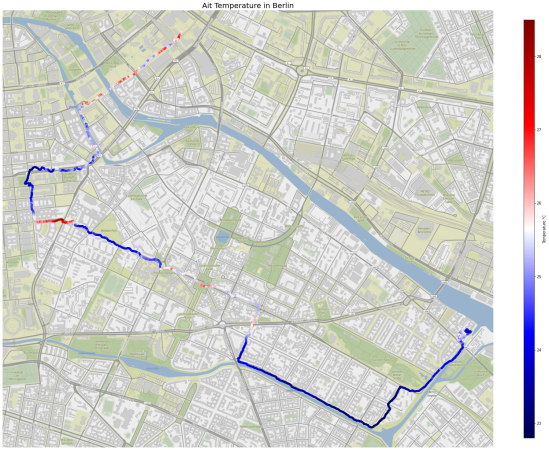 Lufttemperatur in Berlin, Kartierung aus dem Ausstellungsbeitrag Caution: Hot! von Transsolar