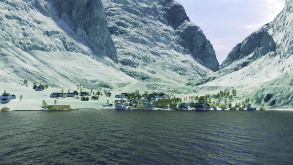 Blick auf das Dorf Sunndal in Mauranger, Norwegen, 3RW arkitekter