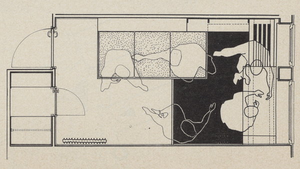 Still aus Ludwig Leo Werkfilm:Grundriss eines Einzelzimmers im Studentenwohnheim Eichkamp in Berlin (Hans C. Mller, Georg Heinrichs, Ludwig Leo), 195659