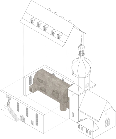 Isometrie, Umbau Martinskirche Apolda, Visualisierung von Atelier ST (Leipzig)