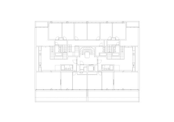 Grundriss eines mittleren Abschnitts, achter Stock