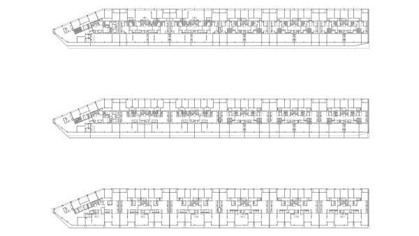 Von unten nach oben: siebtes, achtes und neuntes Stockwerk