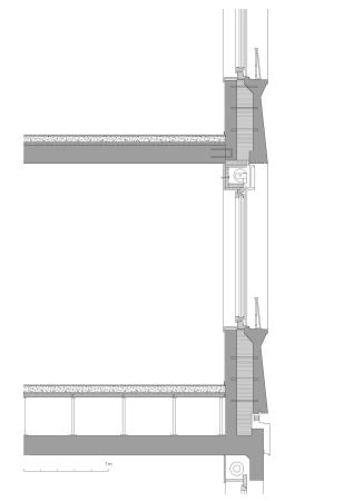 Konstruktiver Schnitt durch den siebten Stock (Ostseite)
