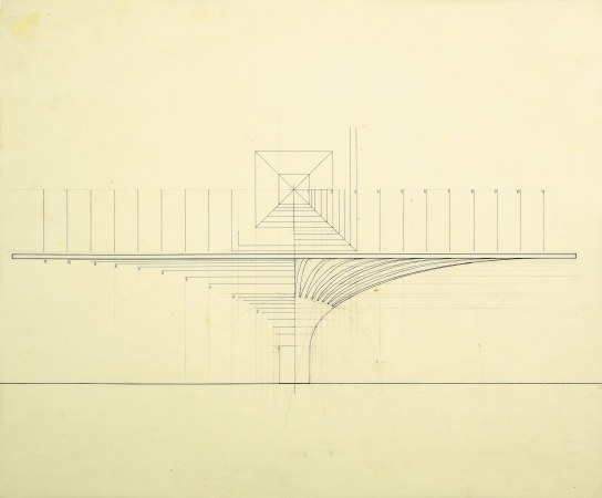 Juliaan Lampens: Entwurf für ein Touristenzentrum in Blankenberge, Belgien. Stabilitätsstudie für das Vordach, 1971-1972