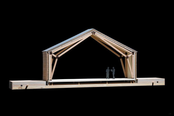 Die Dreigelenkrahmen steifen quer aus, die Brettsperrholzplatten lngs.