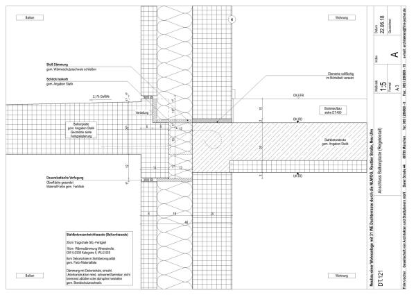 Regeldetail eines Balkonanschlusses