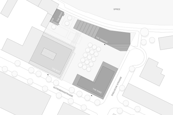 Lageplan des Grundstcks mit den vier Gebuden.