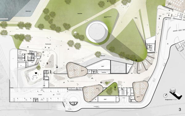 3. Preis (2. Preis Ideenteil): RKW Architektur + Rhode Kellermann Wawrowsky (Düsseldorf), WKM Landschaftsarchitekten (Düsseldorf) Ebene 0
