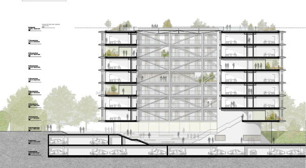 3. Preis (2. Preis Ideenteil): RKW Architektur + Rhode Kellermann Wawrowsky (Düsseldorf), WKM Landschaftsarchitekten (Düsseldorf) Querschnitt 1