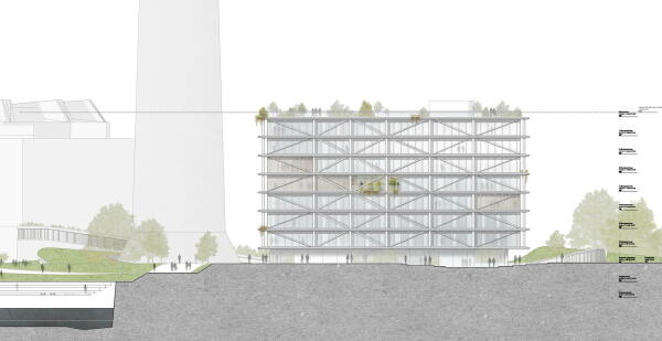 3. Preis (2. Preis Ideenteil): RKW Architektur + Rhode Kellermann Wawrowsky (Düsseldorf), WKM Landschaftsarchitekten (Düsseldorf) Ansicht West