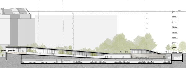3. Preis (2. Preis Ideenteil): RKW Architektur + Rhode Kellermann Wawrowsky (Düsseldorf), WKM Landschaftsarchitekten (Düsseldorf) Querschnitt 2