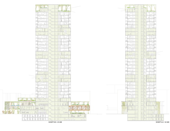 2. Preis: Partner & Partner Architekten mit lavaland und Treibhaus (beide Berlin), Schnitte