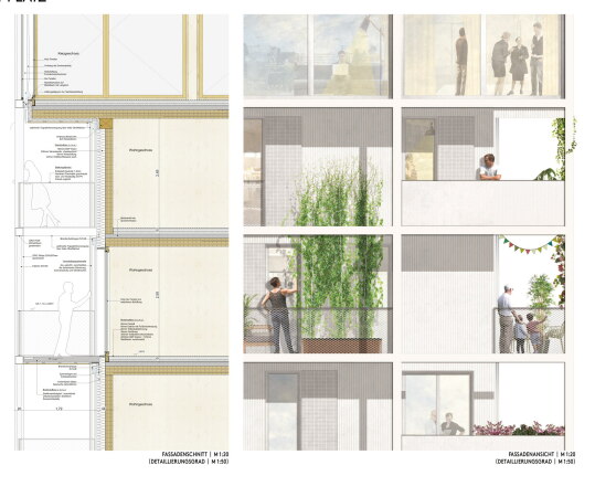 2. Preis: Partner & Partner Architekten mit lavaland und Treibhaus (beide Berlin), Fassadendetail