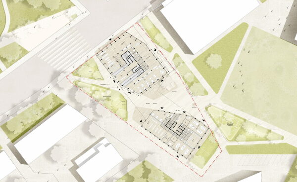 Ein 3. Preis: be baumschlager eberle architekten mit Locodrom Landschaftsarchitekten (beide Berlin), Grundriss Erdgeschoss