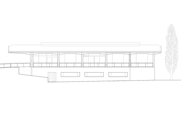 Ekkharthof Gastronomiegebude - Ansicht Ost