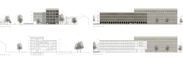 Anerkennung: Peter Bastian Architekten (Mnster) mit Bimberg Landschaftsarchitekten (Iserlohn), Ansichten + Schnitte