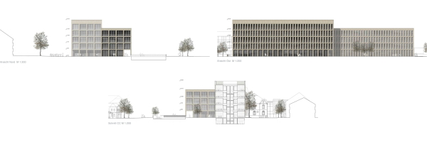 Anerkennung: Peter Bastian Architekten (Mnster) mit Bimberg Landschaftsarchitekten (Iserlohn), Ansichten + Schnitt