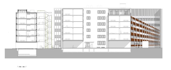 Schnitt durch Neu- und Altbau