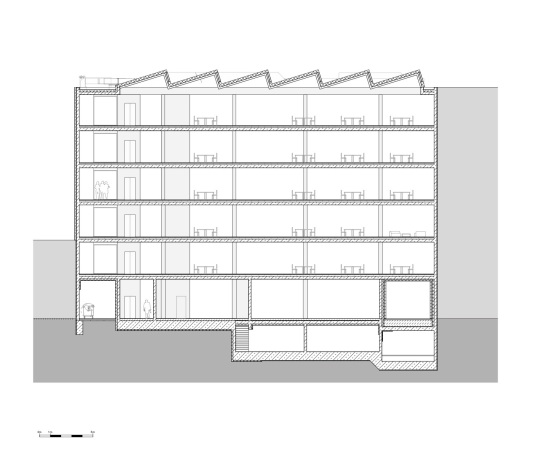 Schnitt durch den Neubau